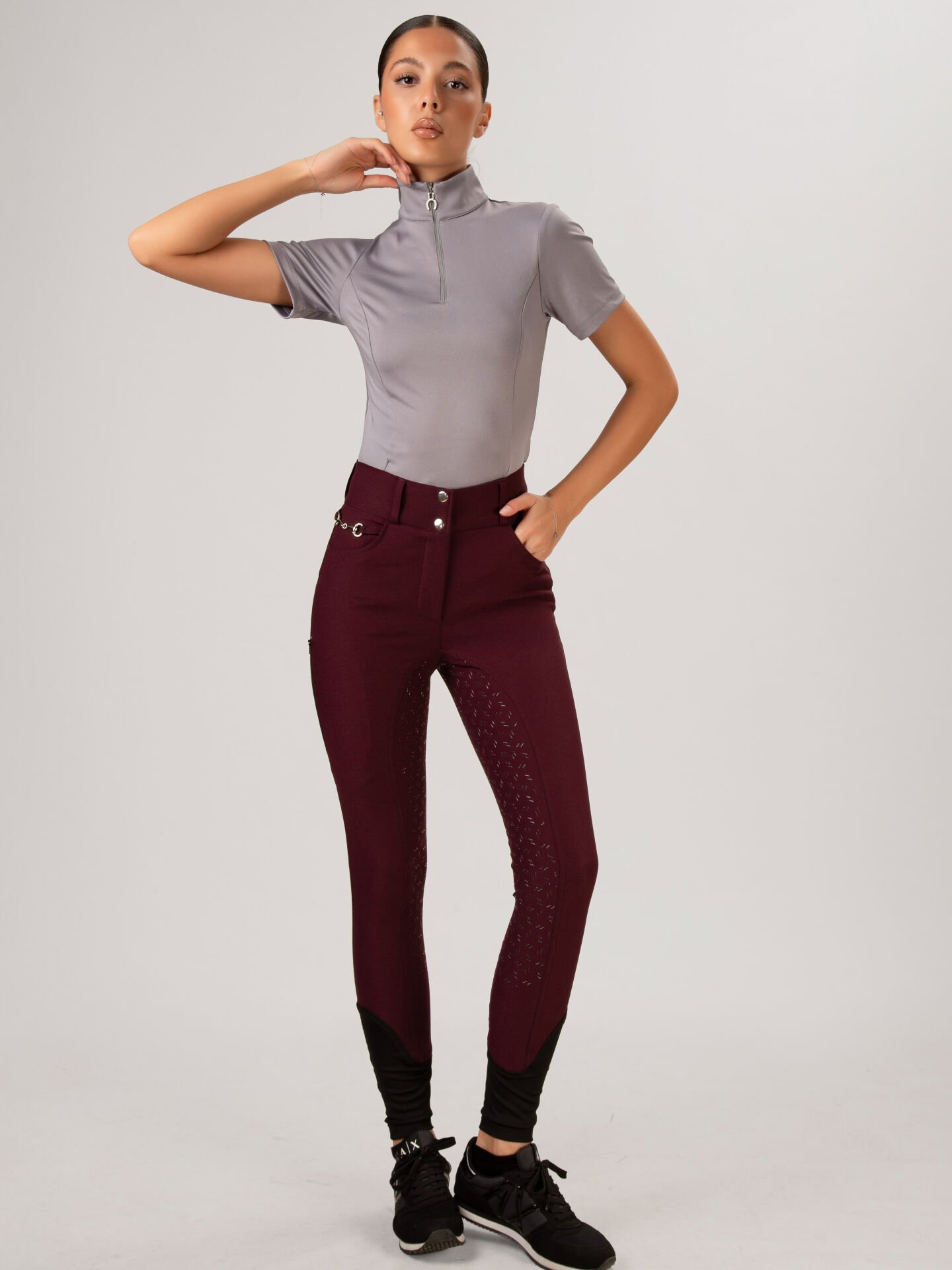 Mürdüm renk kadın Binici Pantolon Yuksek bel