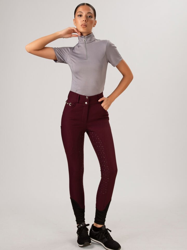 Mürdüm renk kadın Binici Pantolon Yuksek bel