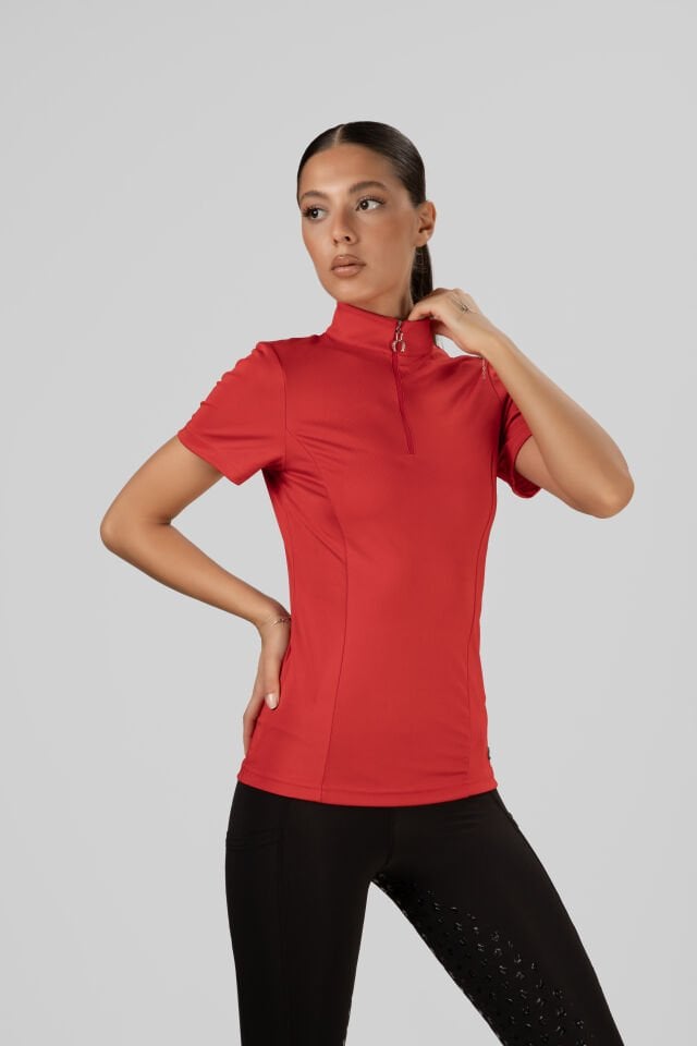 Binici tişörtü Dik hakem yaka kırmızı renk