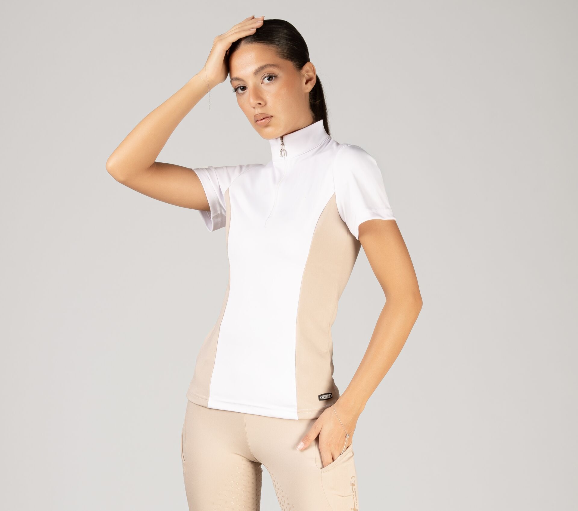 Binici ve turnuva tişörtü Dik hakem yaka beyaz-bej renk