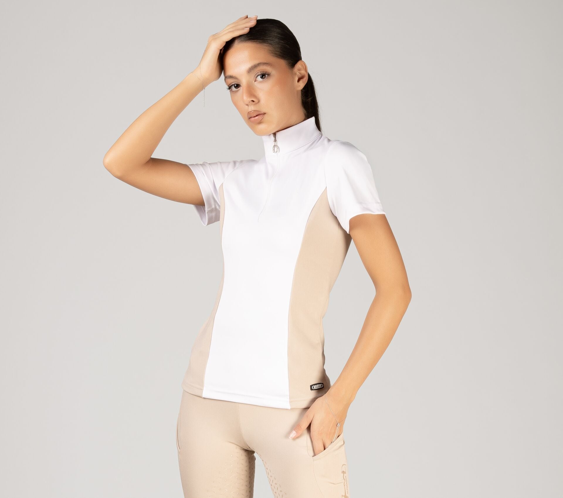 Binici ve turnuva tişörtü Dik hakem yaka beyaz-bej renk