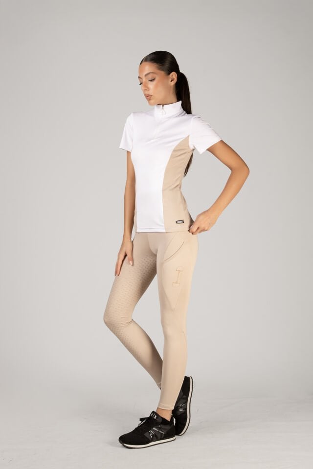 Binici ve turnuva tişörtü Dik hakem yaka beyaz-bej renk