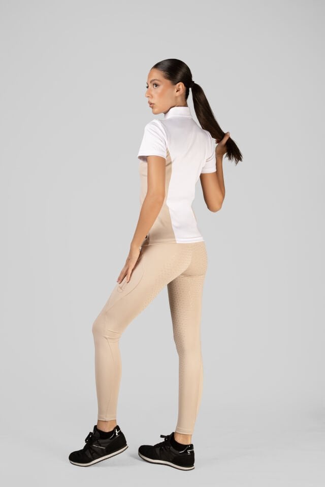 Binici ve turnuva tişörtü Dik hakem yaka beyaz-bej renk