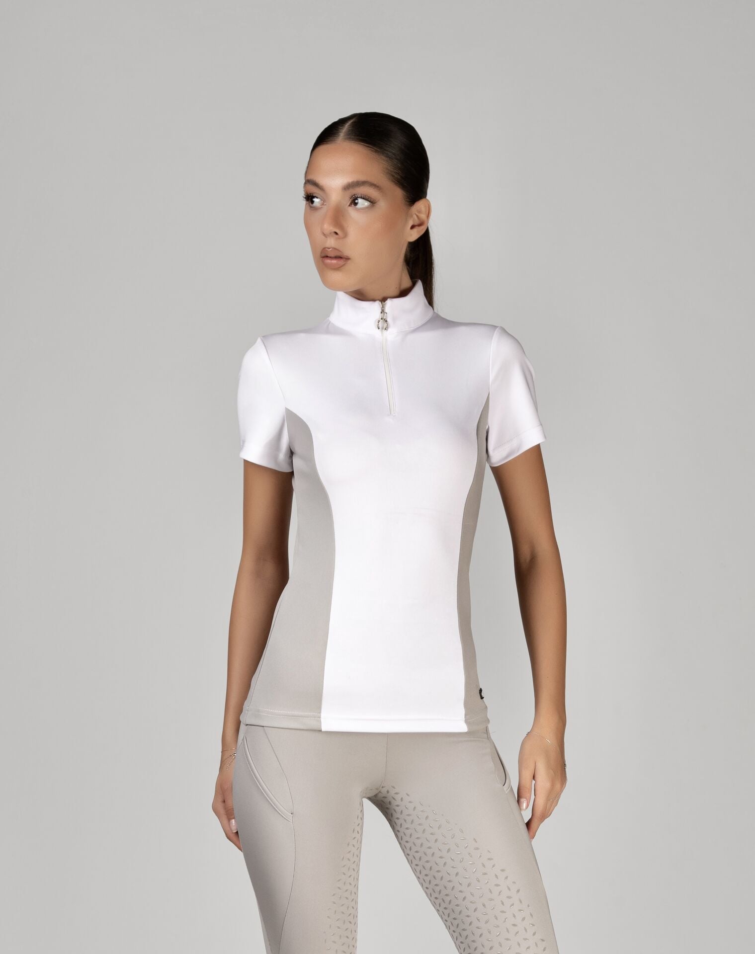 Binici ve turnuva tişörtü Dik hakem yaka beyaz-gri renk