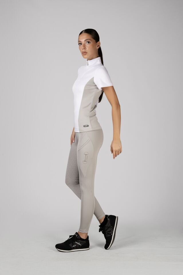 Binici ve turnuva tişörtü Dik hakem yaka beyaz-gri renk