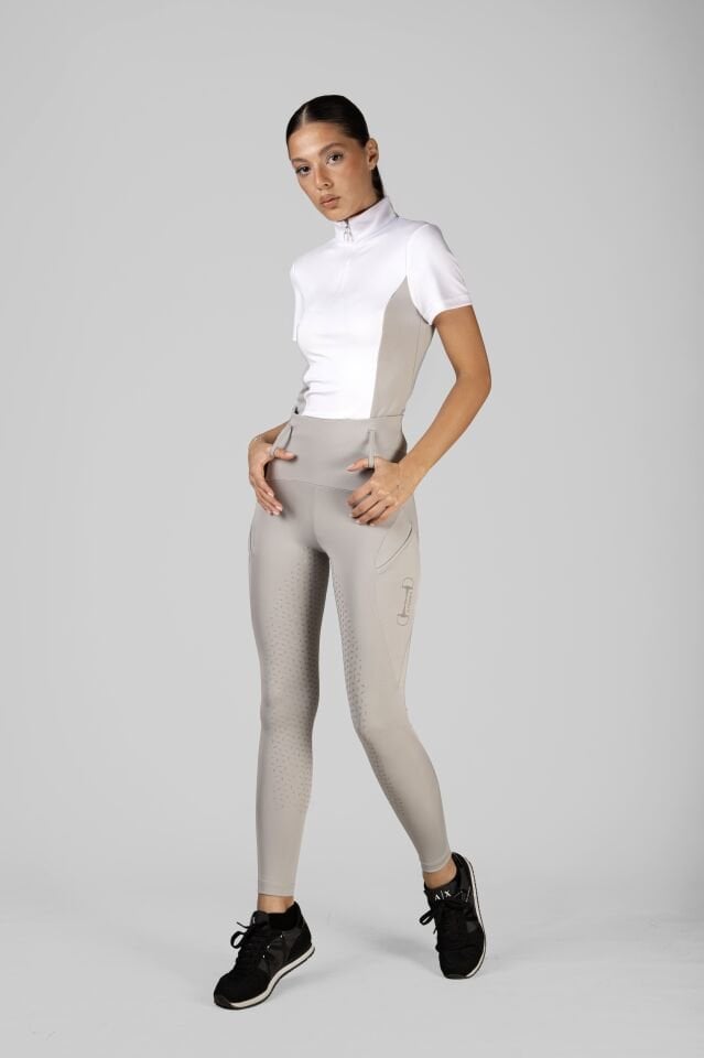 Binici ve turnuva tişörtü Dik hakem yaka beyaz-gri renk