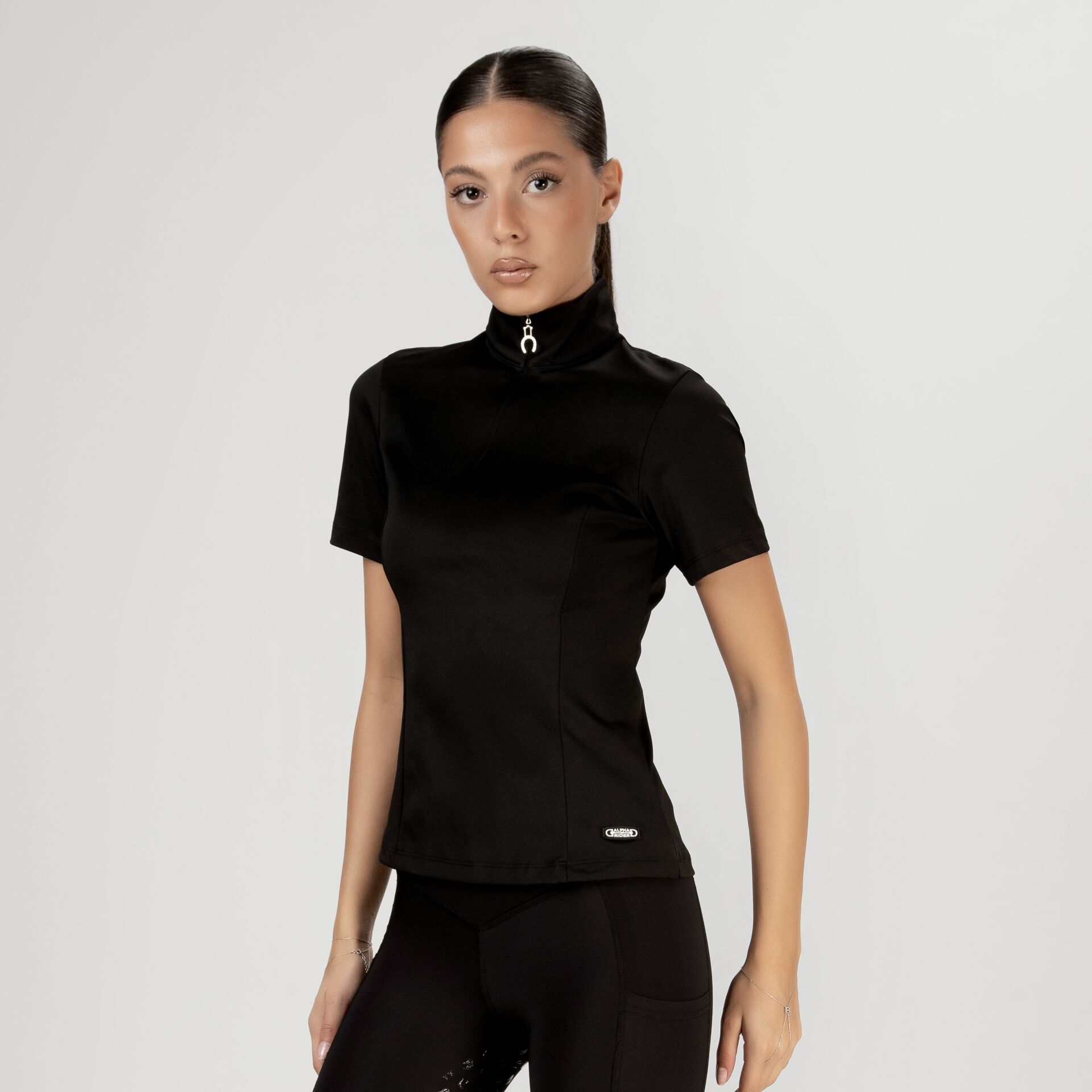 Binici tişörtü Dik hakem yaka siyah renk