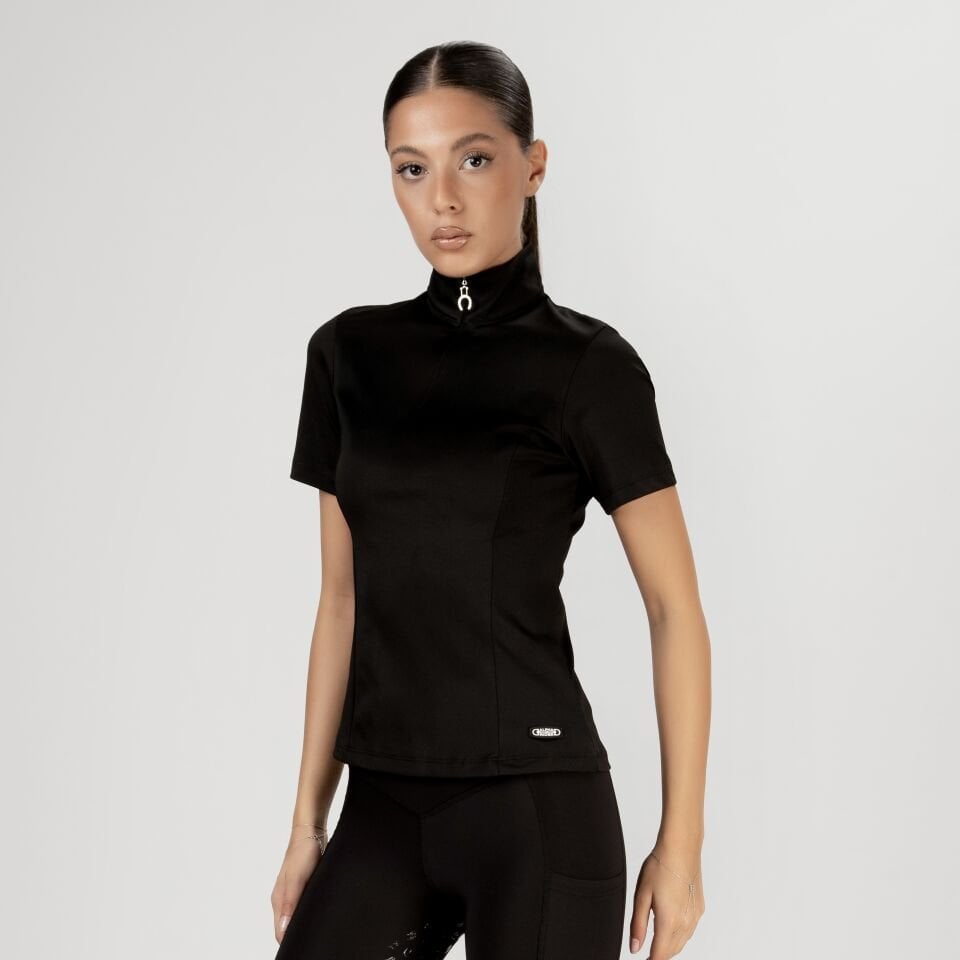 Binici tişörtü Dik hakem yaka siyah renk