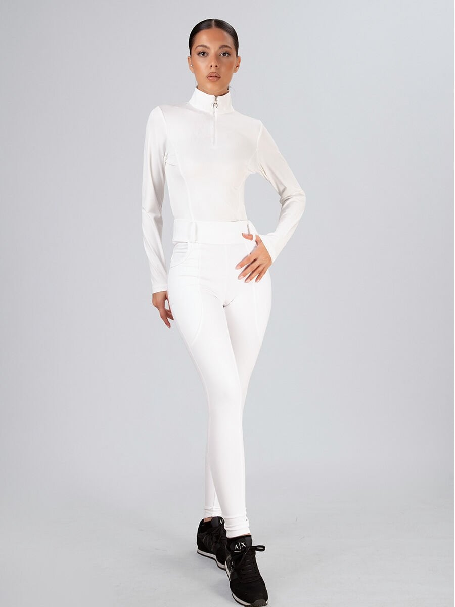 Uzunkollu binici bluzu dik yaka beyaz renk