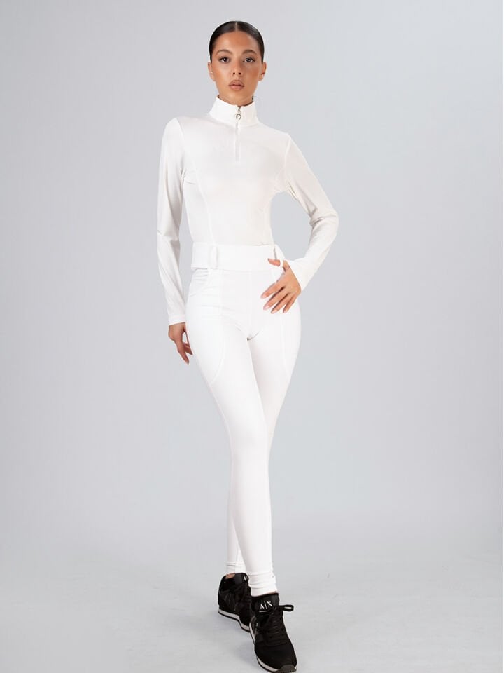 Uzunkollu binici bluzu dik yaka beyaz renk