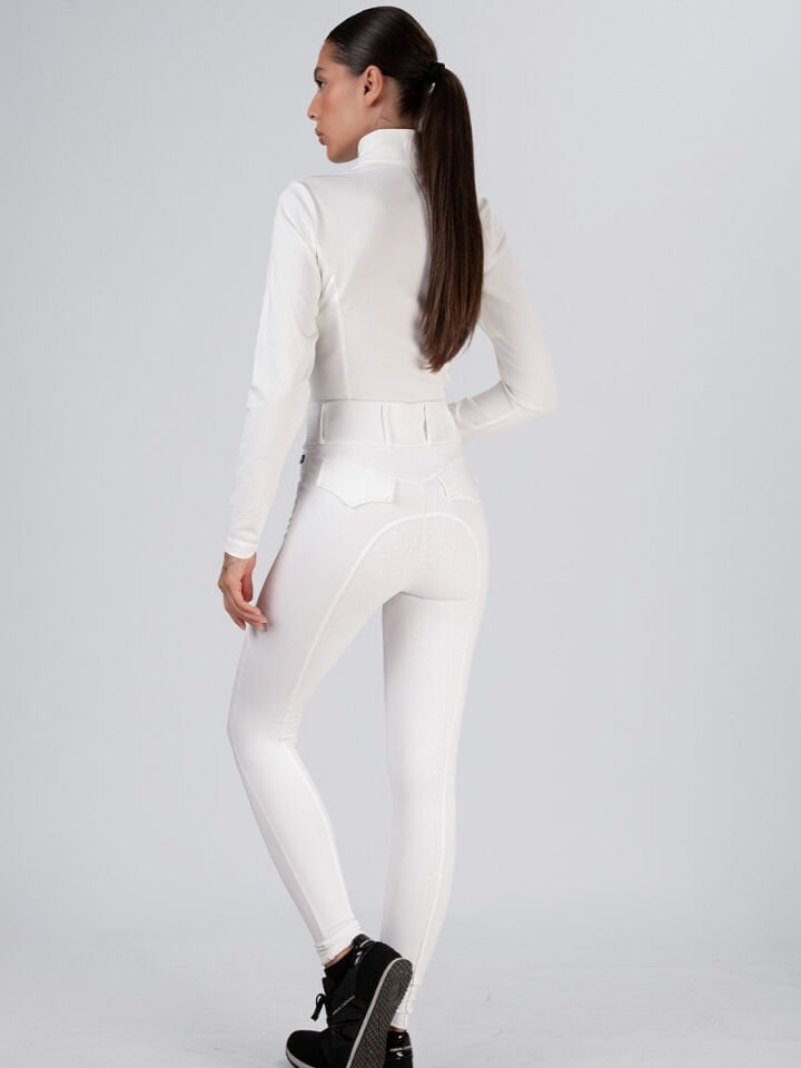 Uzunkollu binici bluzu dik yaka beyaz renk