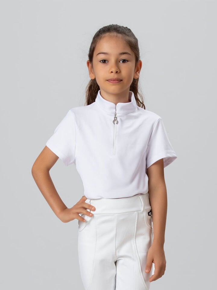 Çocuk Binici ve Turnuva Tişörtü Dik yaka Beyaz renk