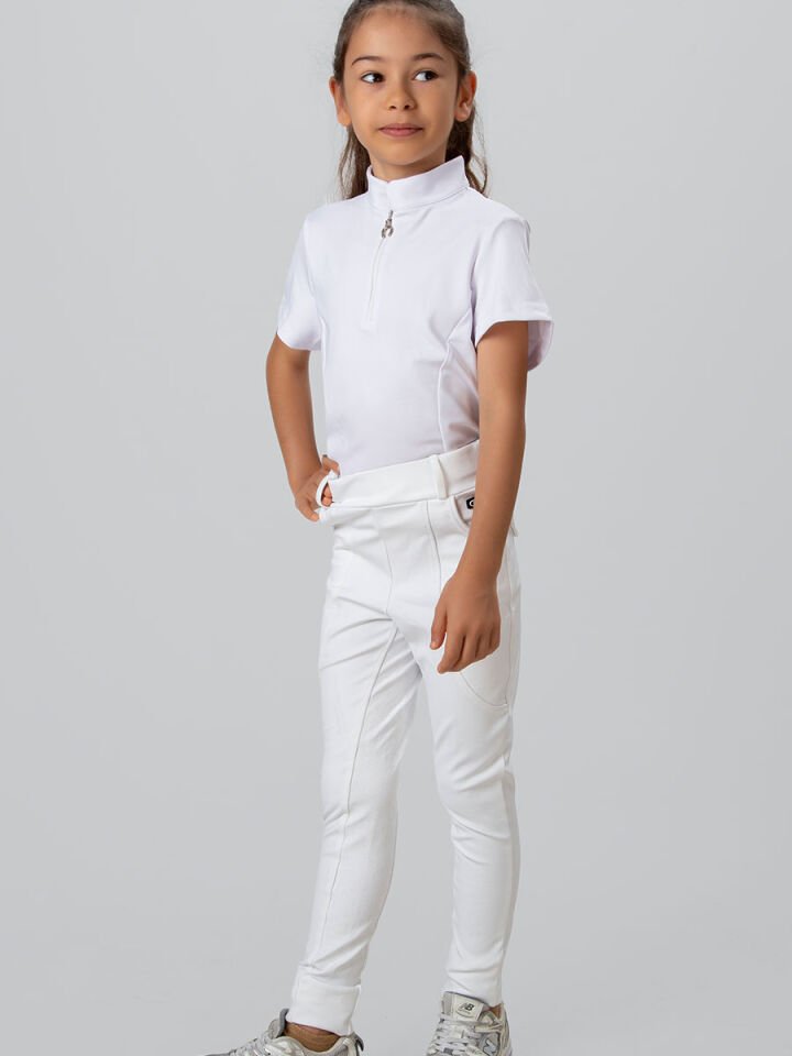 Çocuk Binici ve Turnuva Tişörtü Dik yaka Beyaz renk