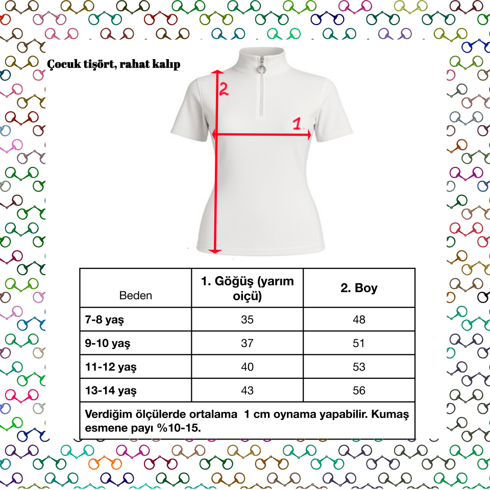 Çocuk Binici ve Turnuva Tişörtü Dik yaka Beyaz-bej renk