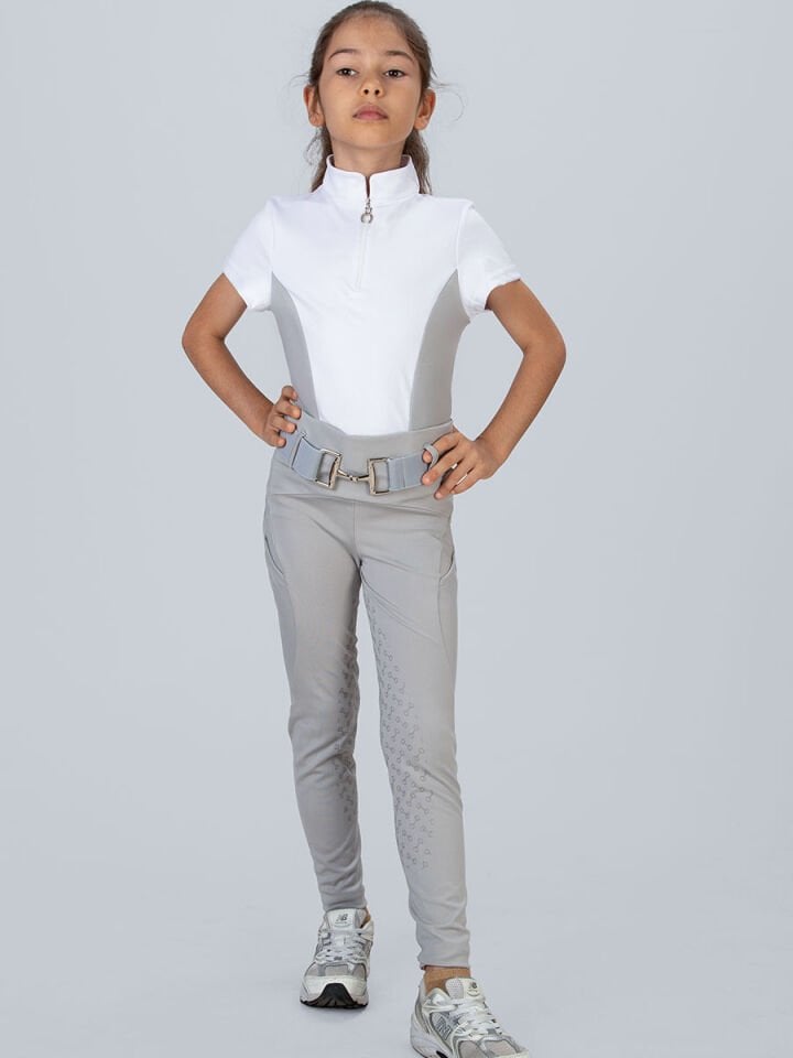 Çocuk Binici ve Turnuva Tişörtü Dik yaka Beyaz-gri renk