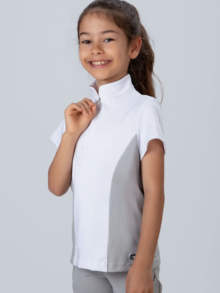 Çocuk Binici ve Turnuva Tişörtü Dik yaka Beyaz-gri renk