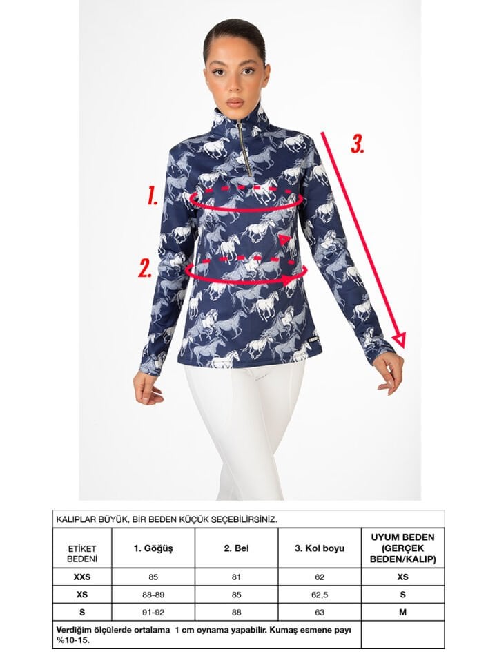 At desenli Uzunkollu Bluz Dik yaka