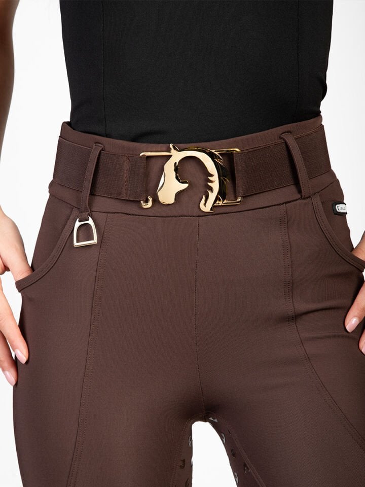 Gold renk At-Kız silüetli lastikli kemer