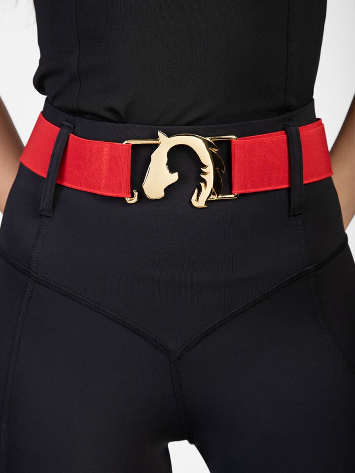 Gold renk At-Kız silüetli lastikli kemer