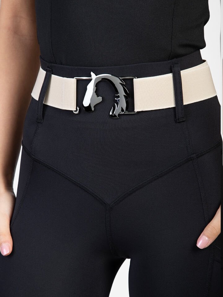 Siyah nikel renk At-Kız silüetli lastikli kemer