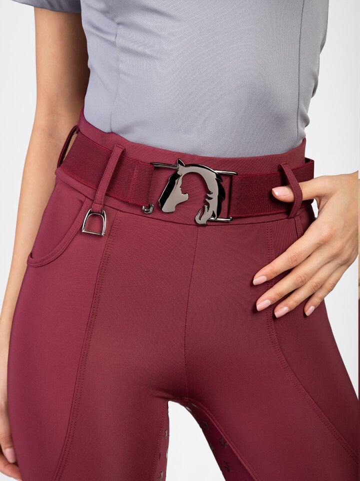 Siyah nikel renk At-Kız silüetli lastikli kemer