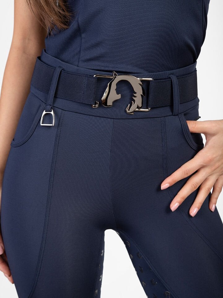 Siyah nikel renk At-Kız silüetli lastikli kemer