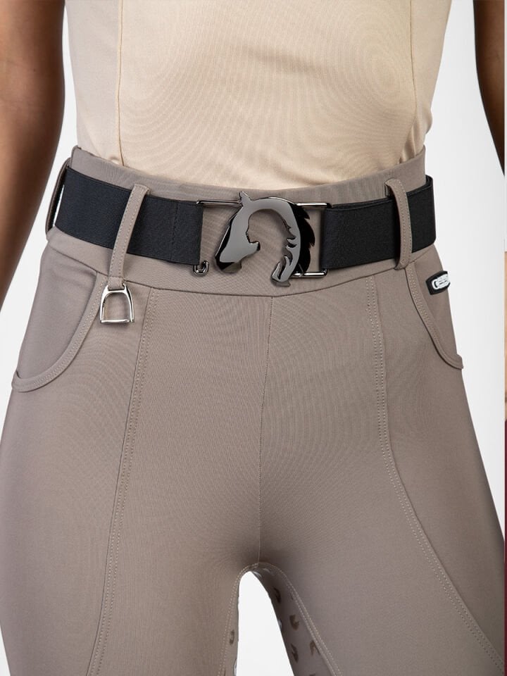 Siyah nikel renk At-Kız silüetli lastikli kemer