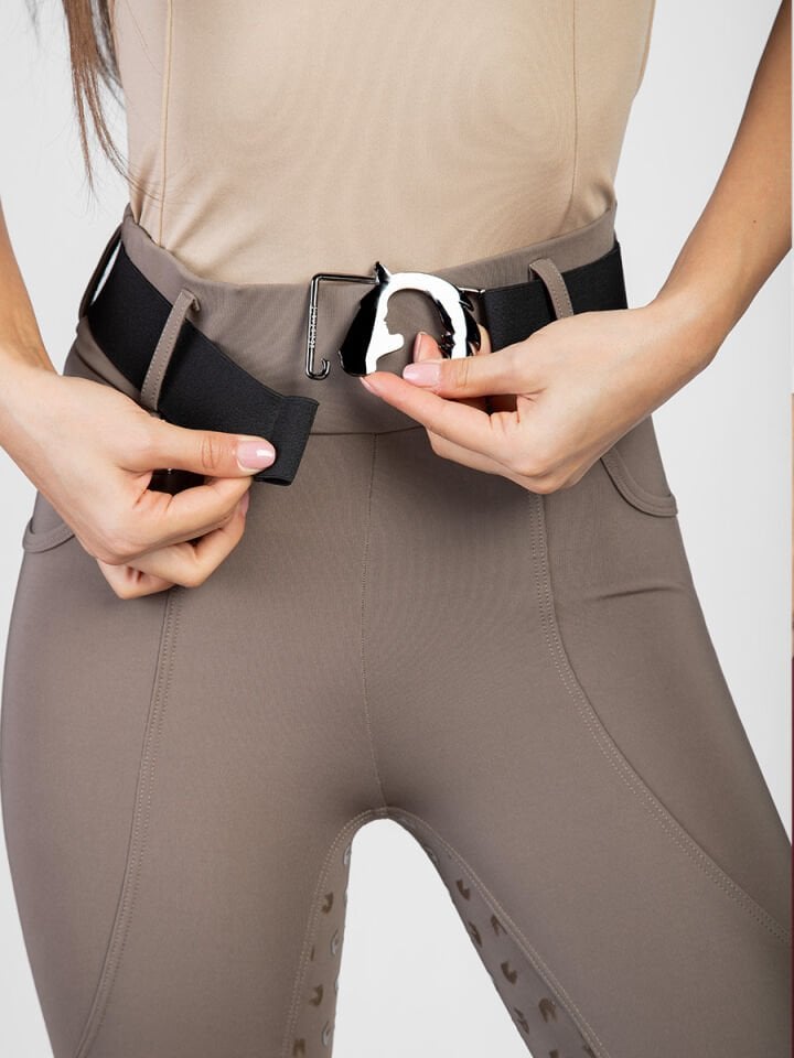 Siyah nikel renk At-Kız silüetli lastikli kemer