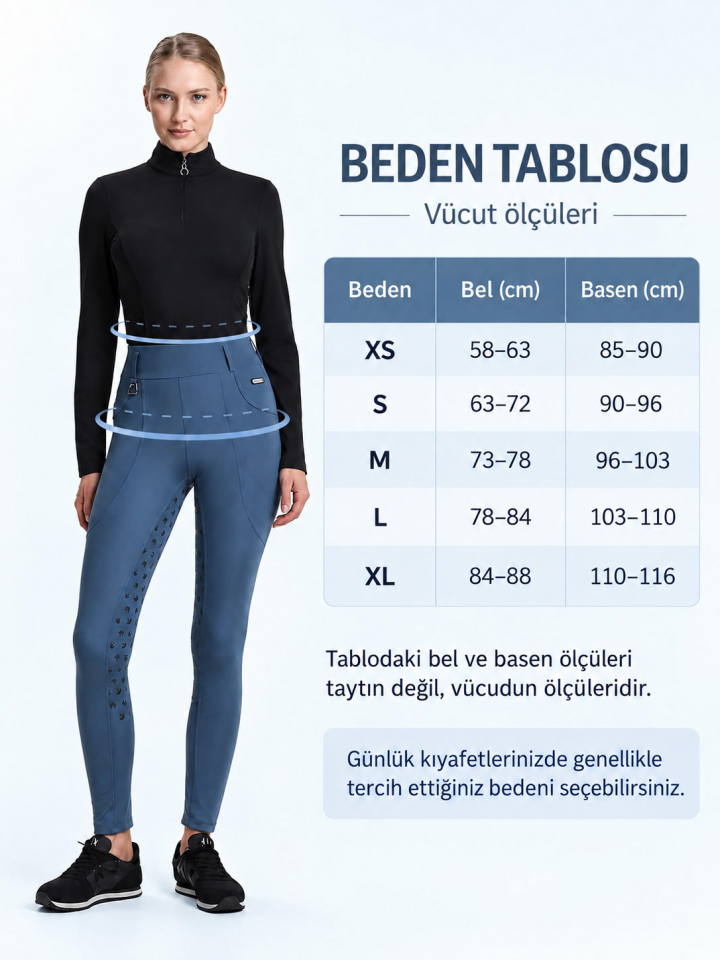 Yuksek Bel Kadın Binicilik Tayt Buz Mavisi renk